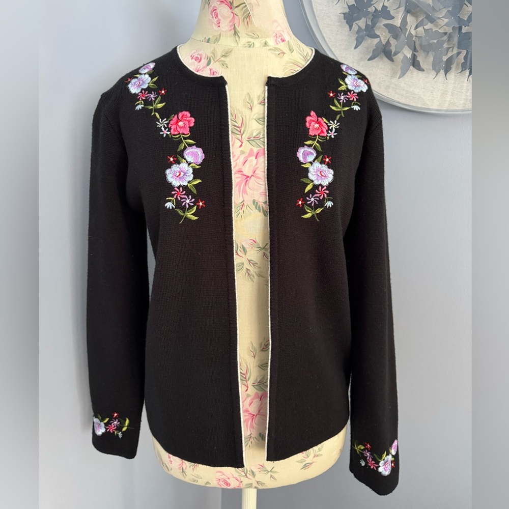 Vintage Ashley Floral Embroidered Black Cardigan